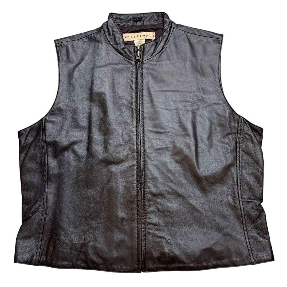 Vintage 1990’s Ladies Apostrophe Brand Genuine Leather Vest Brown Size 14‎